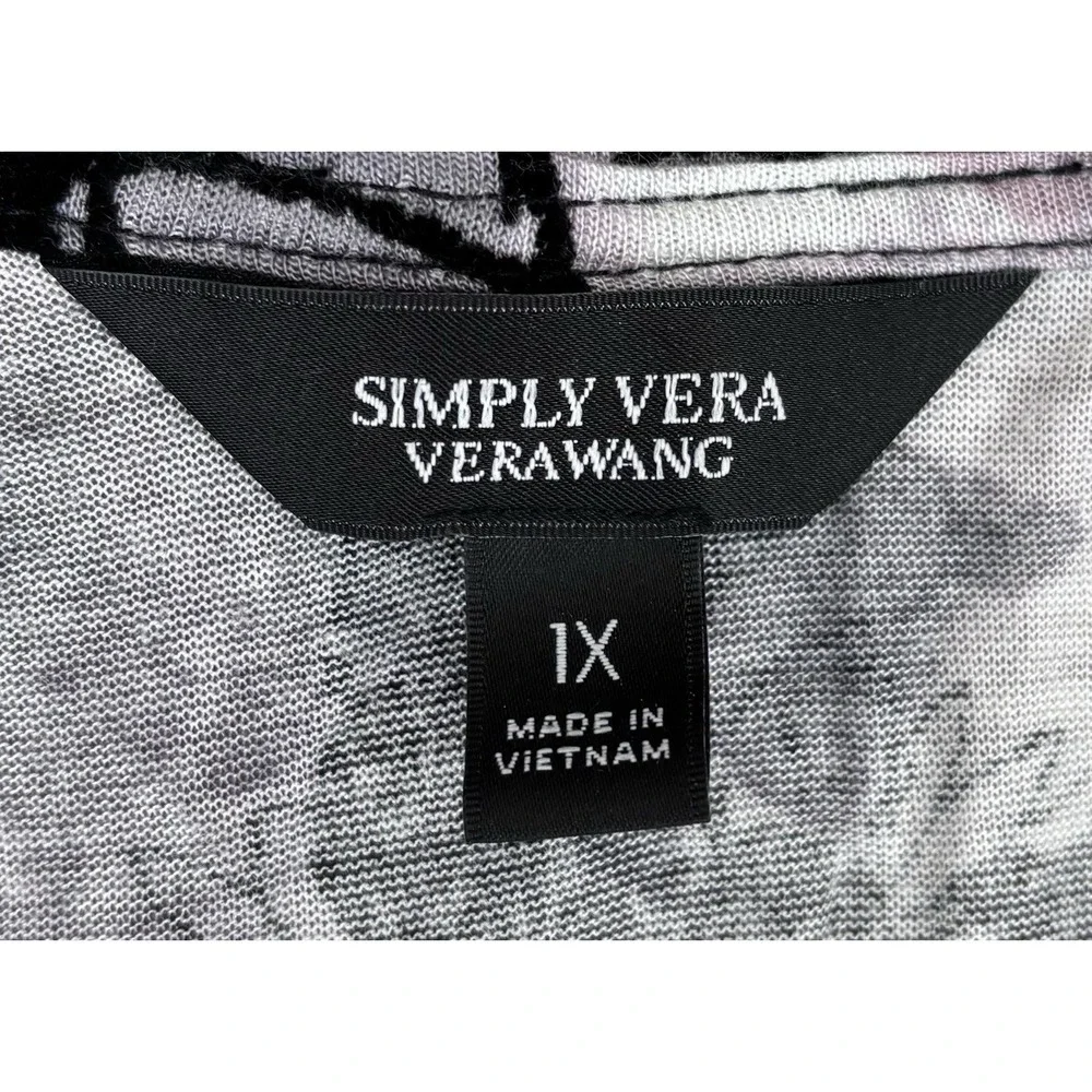 Simply Vera‎ Vera Wang Floral Velvet Burnout Top 1X Purple Black Long Sleeve NWT